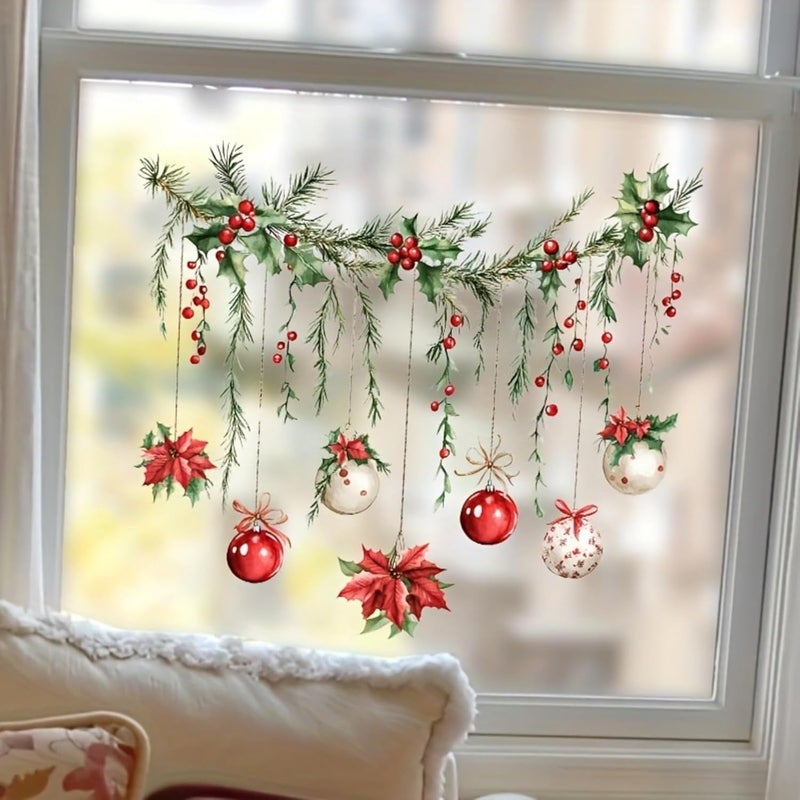 WULIUFLY Christmas Window Clings Cute Garland Colored Balls Window Clings Stickers for Glass, Reusable Holiday Window Stickers Winter Xmas Garland Colored Clings Decals for Christmas Party(12.99in*13.98in) - Image 2